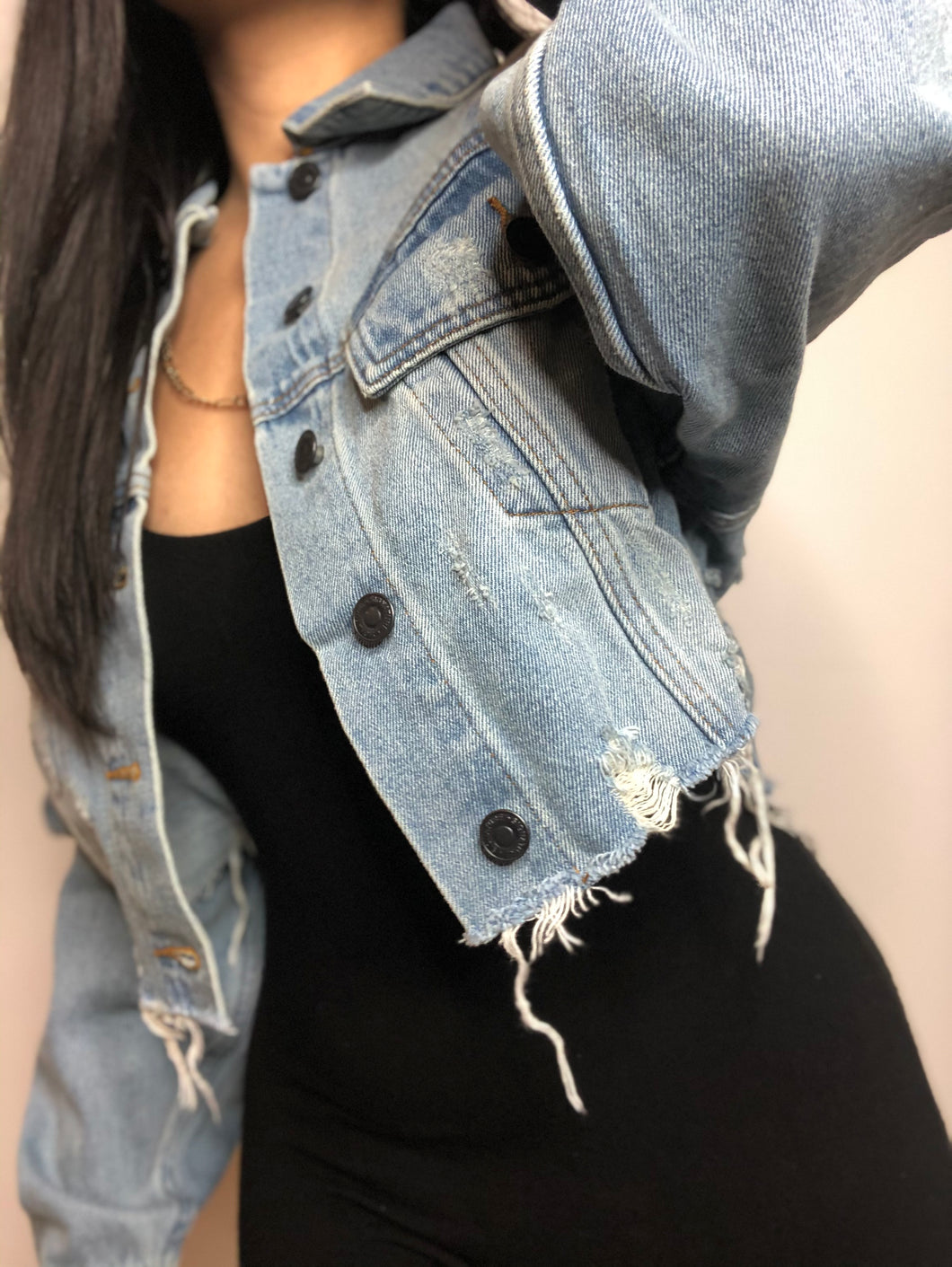 Distress Crop Denim Jacket