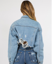 Load image into Gallery viewer, Distress Crop Denim Jacket
