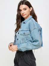 Load image into Gallery viewer, Distress Crop Denim Jacket
