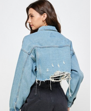 Load image into Gallery viewer, Distress Crop Denim Jacket
